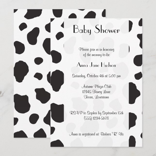 Invitación Impresión de vaca, Cuadros De Vaca, Blanco Y Negro (Anverso / Reverso)