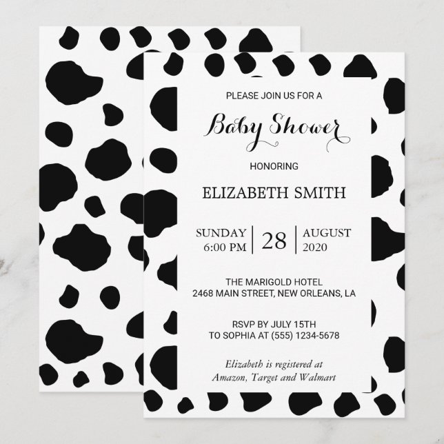 Invitación Impresión de vaca, Cuadros De Vaca, Blanco Y Negro (Anverso / Reverso)