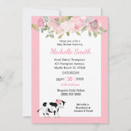Invitación Impresión de vaca moderna y Baby Shower con flores