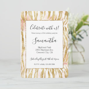 Invitación Impresión de zebra rosa Rubor Gold
