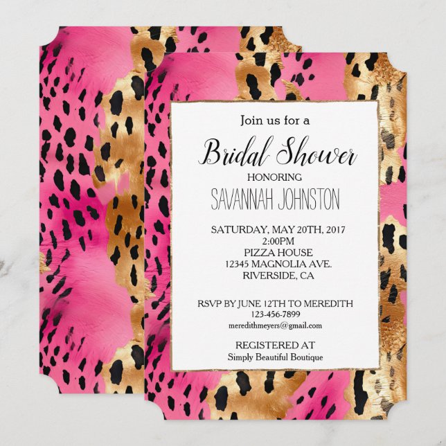 Invitación Impresión del leopardo de los glam rosados Girly (Anverso / Reverso)