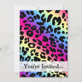 Invitación Impresión del patrón Neon Rainbow Leopard