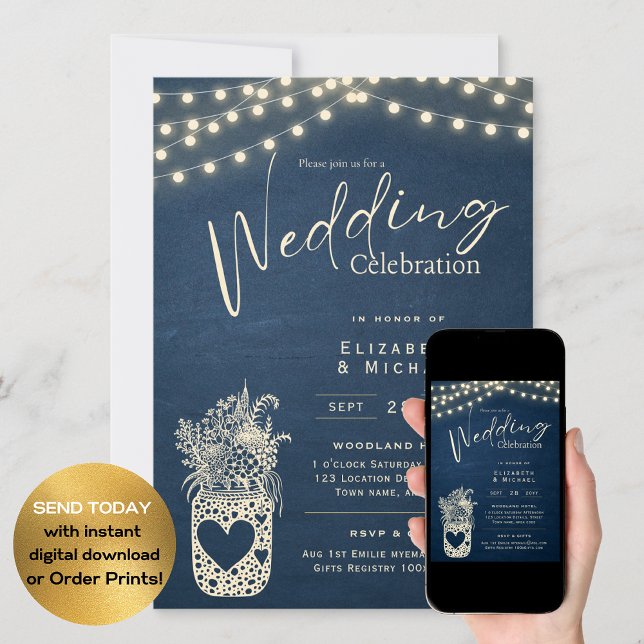 Invitación Impresión DIGITAL del Boda Blue Rustic Mason Jar (Subido por el creador)