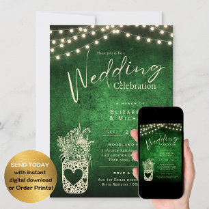 Invitación Impresión DIGITAL del Boda de Mason Jar Rústico Ve