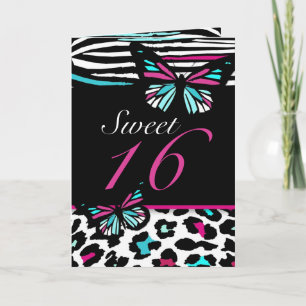 Invitación Impresión dulce de 16 cartas de mariposa, leopardo