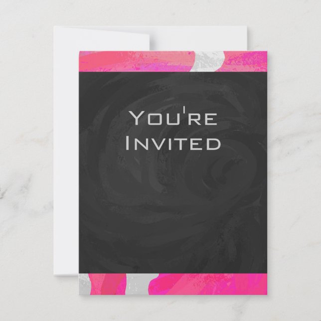 Invitación Impresión en blanco y rosa caliente de vaca monogr (Anverso)