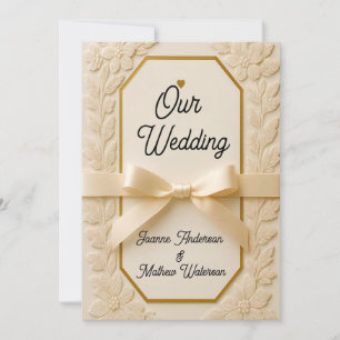 Invitación Impresión en lienzo para boda en crema y dorado – 