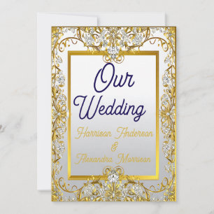Invitación Impresión en lienzo para boda en crema y dorado –