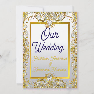 Invitación Impresión en lienzo para boda en crema y dorado –