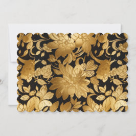 Invitación Impresión floral de oro lujosa sobre fondo negro