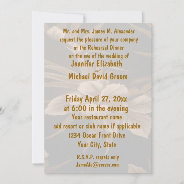 Invitación Impresión floral tropical de la cena del ensayo (Anverso)