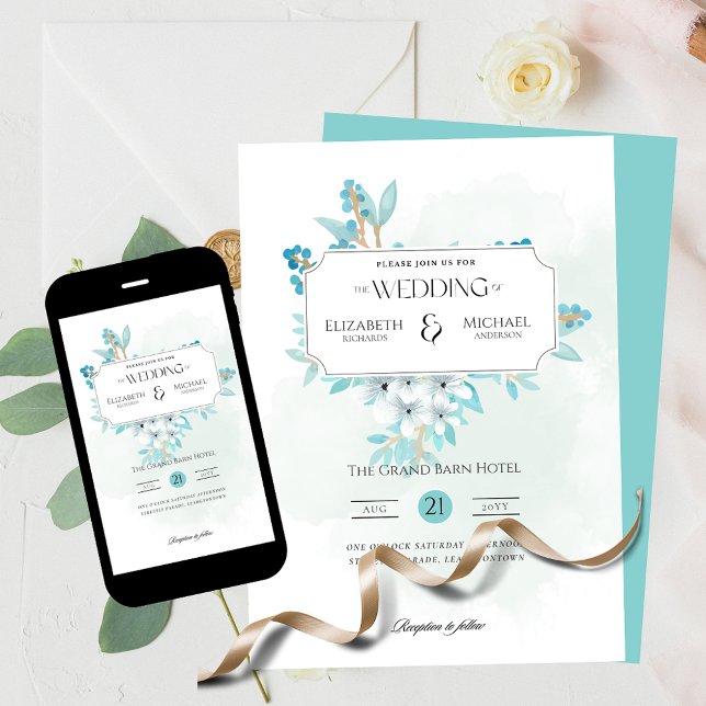 Invitación Impresión floral Verde azulada de invierno o Invit (Subido por el creador)