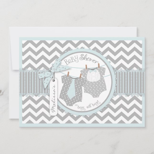 Invitación Impresión gemela Baby Shower de Chevron de la (Anverso)