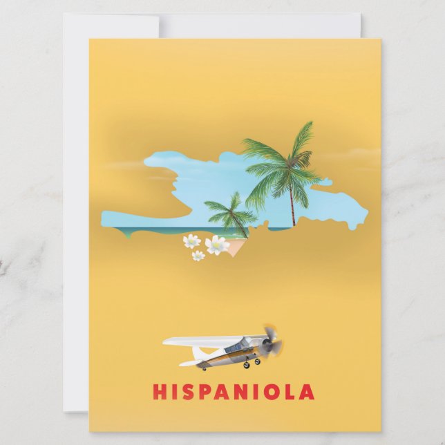 Invitación Impresión ilustrada del mapa de Hispaniola. (Anverso)