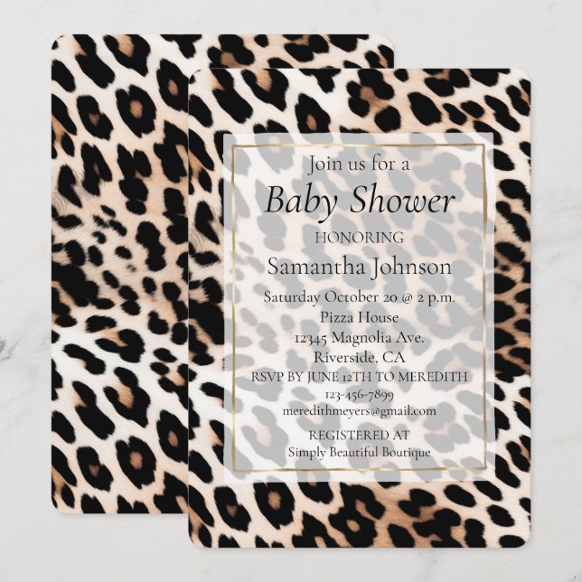 Invitación Impresión leopardo negro crema (Anverso / Reverso)