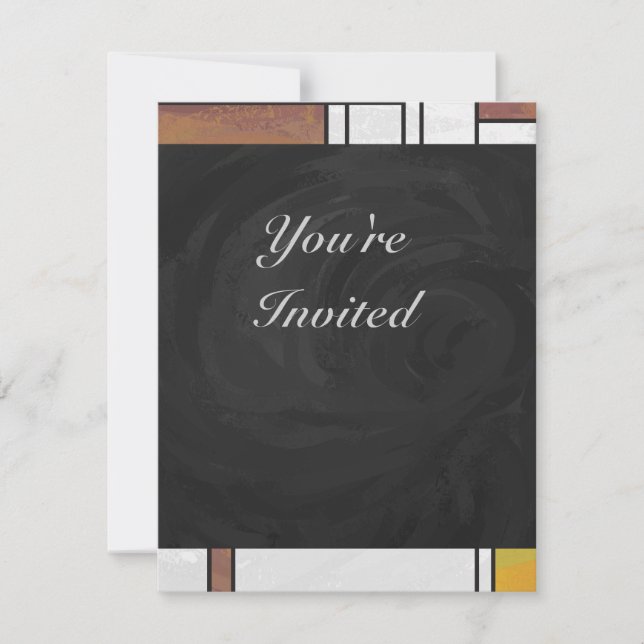 Invitación Impresión marrón amarillo verde Mondrian (Anverso)