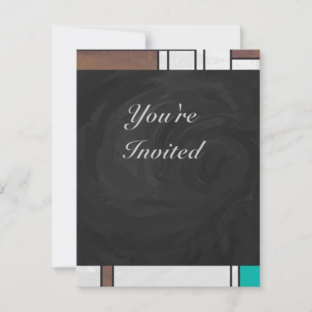 Invitación Impresión Mondrian marrón amarillo teal (Anverso)