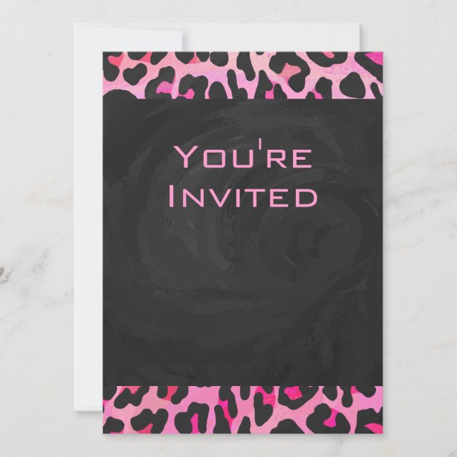 Invitación Impresión monográfica de leopardo negro y rosa cal (Anverso)
