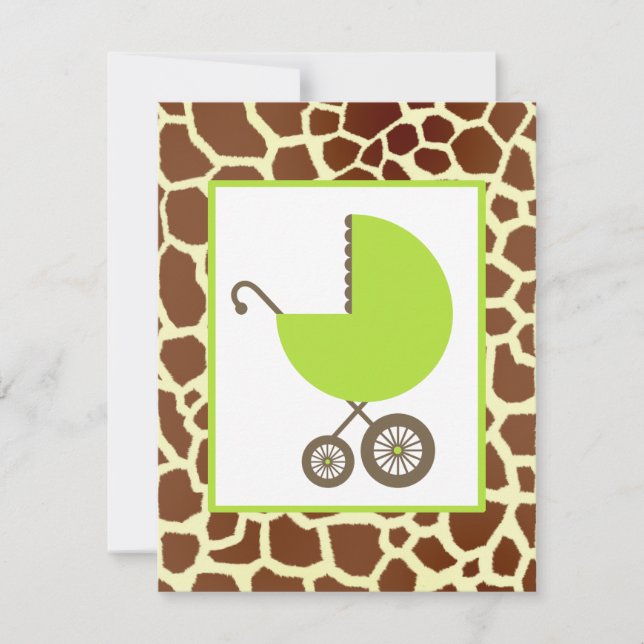 Invitación Impresión Neutral Baby Shower Green Carriage & Gir (Anverso)