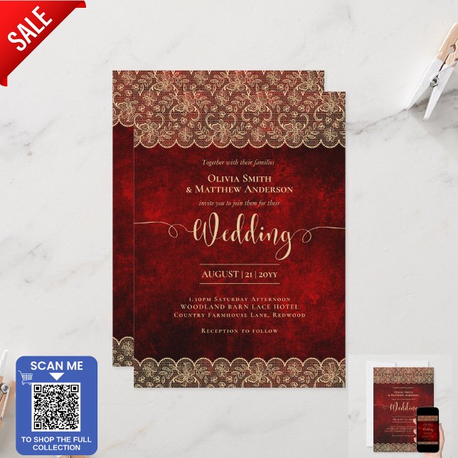 Invitación Impresión o DESCARGA del Boda de encaje dorado 5x7 (Subido por el creador)