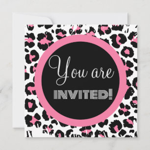 Invitación Impresión personalizada de leopardo rosa negro y b