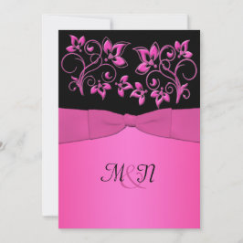 Invitación IMPRESIÓN RIBBON Black, Pink Floral Wedding Invite