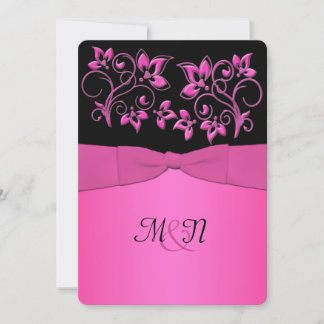 Invitación IMPRESIÓN RIBBON Black, Pink Floral Wedding Invite