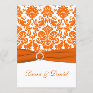 Invitación IMPRESIÓN RIBBON Blanco, Naranja Damask Wedding In