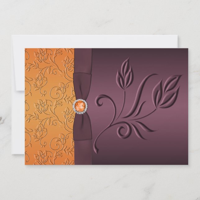 Invitación IMPRESIÓN RIBBON Púrpura, Tangerina Wedding Invite (Anverso)