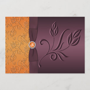 Invitación IMPRESIÓN RIBBON Púrpura, Tangerina Wedding Invite