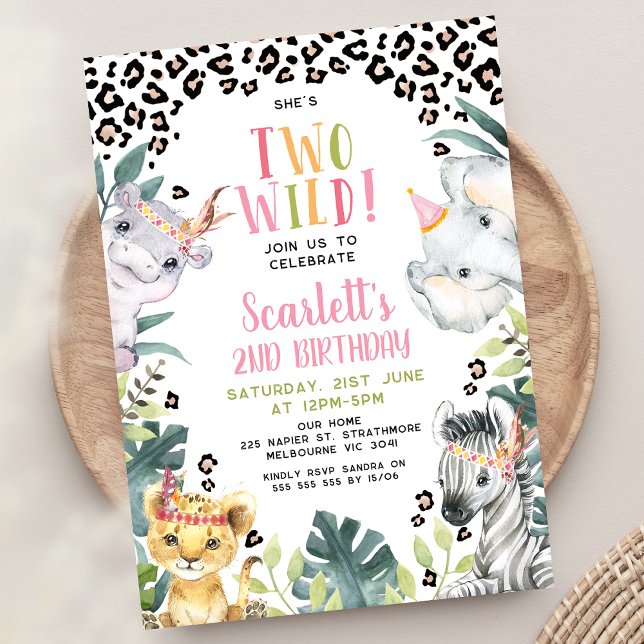 Invitación Impresión tribal de chitas es dos salvajes cumplea (Tribal She's Two Wild 2nd Birthday Invitation Girl, Two Wild Birthday Invitation, Second Birthday )
