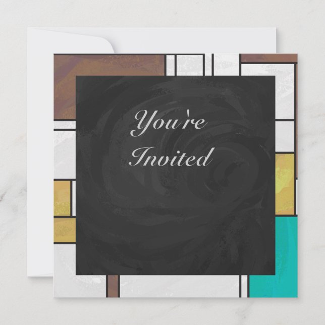 Invitación Impresión Verde azulada amarilla de color marrón m (Anverso)