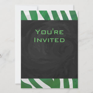 Invitación Impresión verde y blanca en monograma cebra