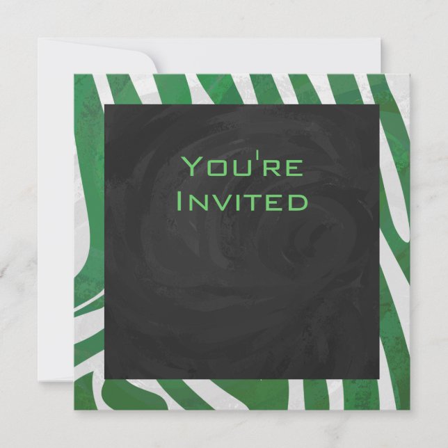 Invitación Impresión verde y blanca en monograma cebra (Anverso)