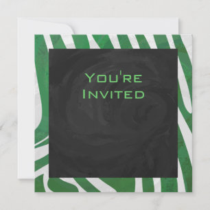 Invitación Impresión verde y blanca en monograma cebra