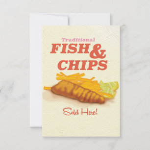 Invitación Impresión vintage de pescado y patatas fritas trad