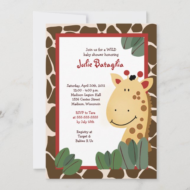 Invitación IMPRESIÓN ZANZIBAR GIRAFFE 5x7 Baby Shower (Anverso)