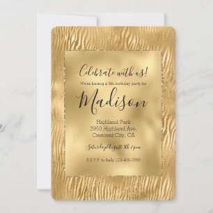 Invitación Impresión Zebra Gold Glam Glitz
