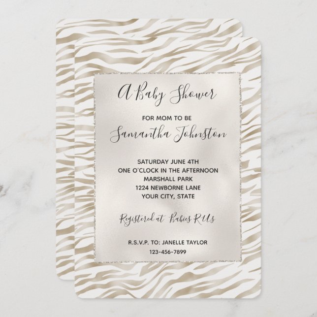 Invitación Impresión Zen Cream White Cocoa Brown Zebra (Anverso / Reverso)