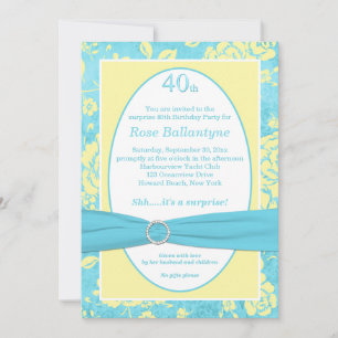 Invitación IMPRESIONADA RIBBON Blue Yellow 40th Birthday Invi