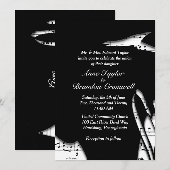 Invitación Impresionante Abstract Music Theme Wedding Invitac (Anverso / Reverso)