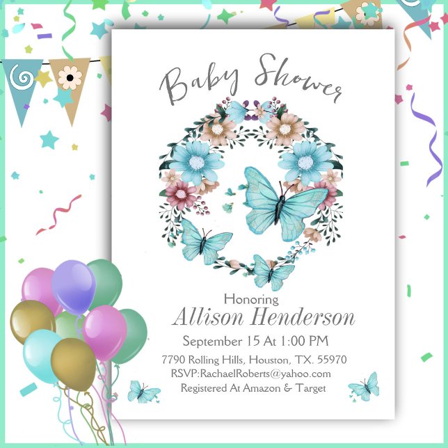 Invitación Impresionante Baby Shower de mariposa azul (Subido por el creador)