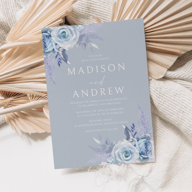 Invitación Impresionante Boda azul de Boho Dusty (Subido por el creador)