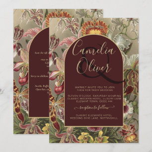 Invitación Impresionante Boda Botánica Borgoña Floral