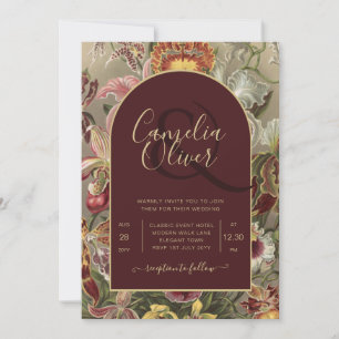 Invitación Impresionante Boda Botánica Borgoña Floral