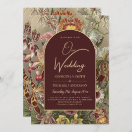 Invitación Impresionante Boda Botánica Borgoña Floral