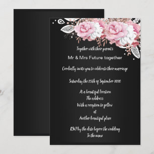 Invitación Impresionante Boda de Bouquet rosado floral negro