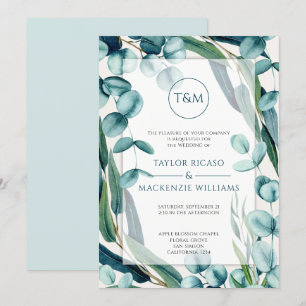 Invitación Impresionante Boda de eucalipto monograma moderno