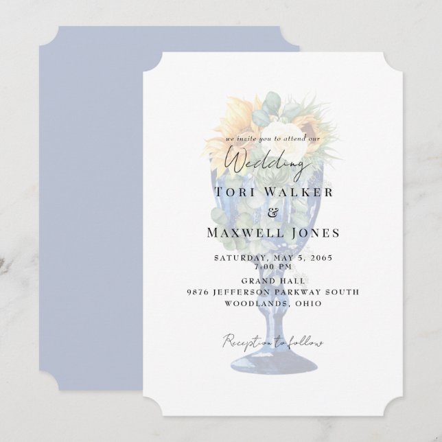 Invitación Impresionante Boda de girasol mediterráneo toscano (Anverso / Reverso)
