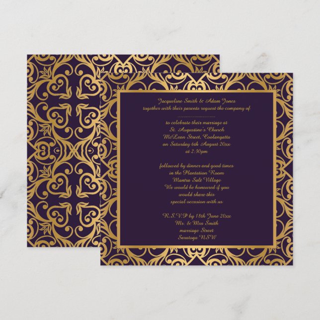 INVITACIÓN IMPRESIONANTE BODA DE ORO DE NAVY RICO CLÁSICO (Anverso / Reverso)